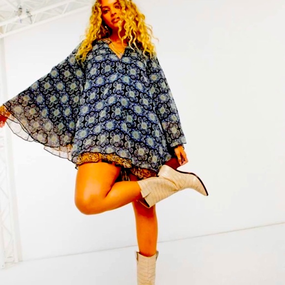 2X HOST PIC FREE PEOPLE GABI FLORAL PRINT TUNIC/DRESS BLACK MULTI KNOCKOUT PIECE - Picture 1 of 16